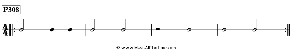 Rhythm pattern with half notes, half rests, and quarter notes in 4/4, Time Lines P308