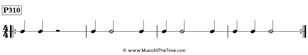 Rhythm pattern with half notes, half rests, and quarter notes and rests in 4/4, Time Lines P310