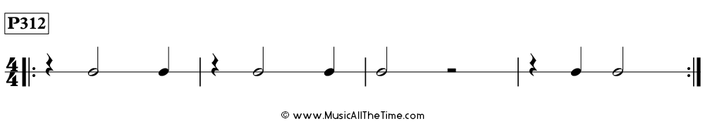 Rhythm pattern with half notes, half rests, and quarter notes and rests in 4/4, Time Lines P312