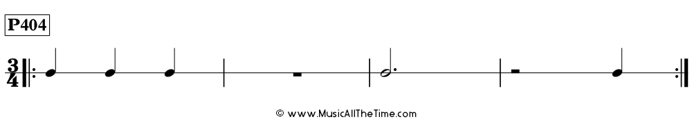 Rhythm pattern with dotted half notes and whole rests in 3/4, Time Lines P404