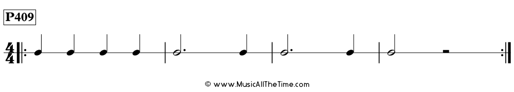 Rhythm pattern with dotted half notes in 4/4, Time Lines P409