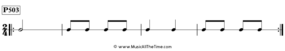 Time Lines Rhythm Pattern P503, with eighth notes, half notes, and quarter notes in 2/4 time.