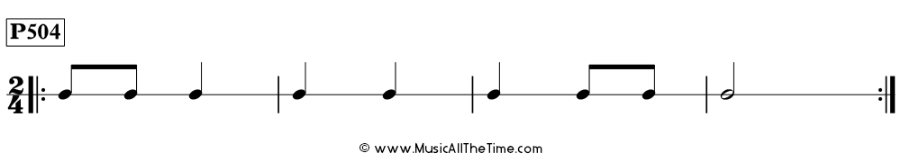 Time Lines Rhythm Pattern P504, with eighth notes, half notes, and quarter notes in 2/4 time.