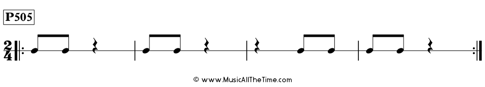 Time Lines Rhythm Pattern P505, with eighth notes and quarter rests in 2/4 time.