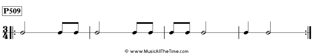 Rhythm patterns with eighth notes in 2/4, 3/4, and 4/4 time signatures - Time Lines Unit 5.