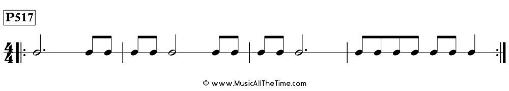 Time Lines Rhythm Pattern P517, with eighth notes, quarter notes, half notes, and dotted half notes in 4/4 time.