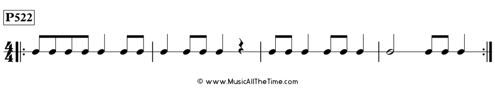 Time Lines Rhythm Pattern P522, with eighth notes, quarter notes, half notes, and quarter rests in 4/4 time.
