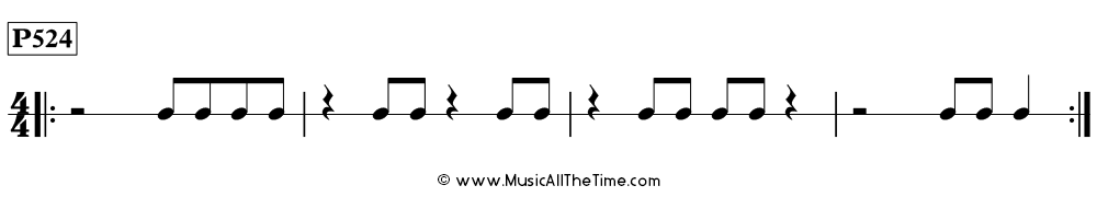 Time Lines Rhythm Pattern P524, with eighth notes, quarter rests, and half rests in 4/4 time.