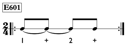 Dotted quarter note exercise in 2/4 time - Time Lines Exercise E601