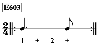 Dotted quarter note exercise in 2/4 time - Time Lines Exercise E603