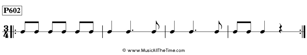 Time Lines Rhythm Pattern P602, with dotted quarter notes and eighth notes in 3/4 time.