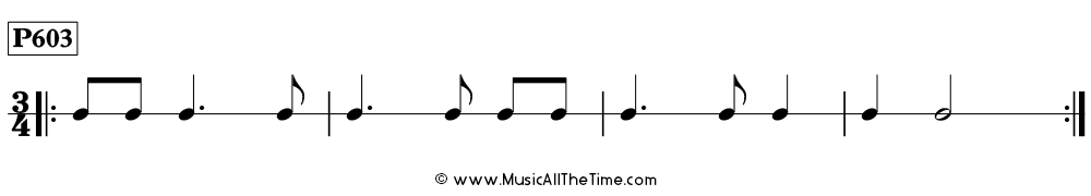 Time Lines Rhythm Pattern P603, with dotted quarter notes and eighth notes in 3/4 time.