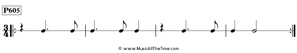 Time Lines Rhythm Pattern P605, with dotted quarter notes and eighth notes in 3/4 time.