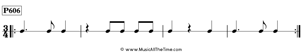 Rhythm patterns with dotted quarter notes in 3/4 and 4/4 time signatures - Time Lines Unit 6.