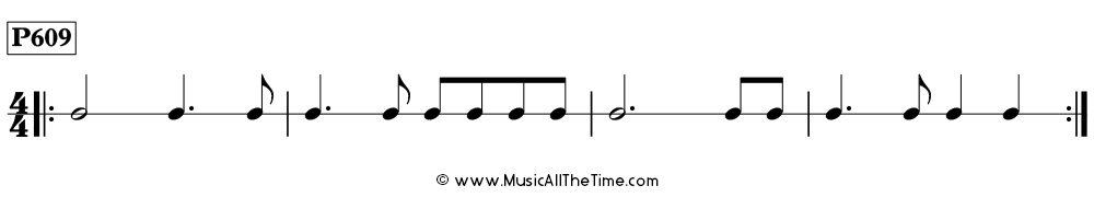 Time Lines Rhythm Pattern P609, with dotted quarter notes and eighth notes in 4/4 time.