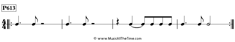 Time Lines Rhythm Pattern P613, with dotted quarter notes and eighth notes in 4/4 time.