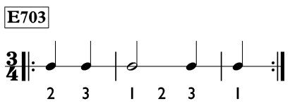 Two beat pickup note exercise in 3/4 time - Time Lines Exercise E703