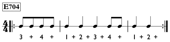 Two beat pickup note exercise in 4/4 time - Time Lines Exercise E704