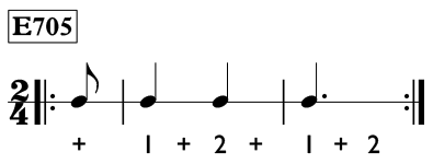 Half beat pickup note exercise in 2/4 time - Time Lines Exercise E705