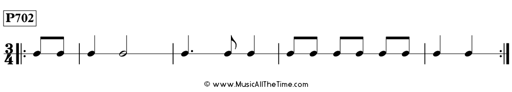 Time Lines Rhythm Pattern P702, with one beat of pickup notes in 3/4 time.