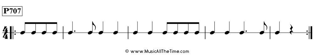 Time Lines Rhythm Pattern P707, with two beats of pickup notes in 4/4 time.