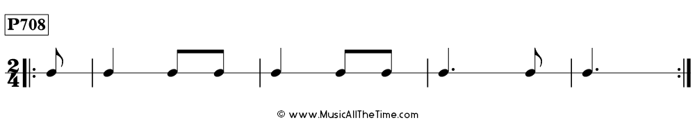 Rhythm pattern with half a beat of pickup notes in 2/4, Time Lines P708