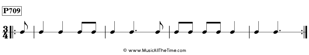 Rhythm pattern with half a beat of pickup notes in 3/4, Time Lines P709