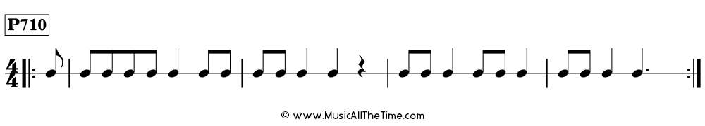 Time Lines Rhythm Pattern P710, with one eighth note pickup note in 4/4 time.