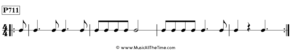 Time Lines Rhythm Pattern P711, with one eighth note pickup note in 4/4 time.