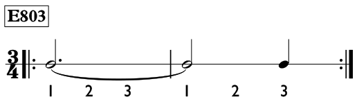 Ties over the measure line in 3/4 time - Time Lines Exercise E803
