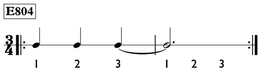 Ties over the measure line in 3/4 time - Time Lines Exercise E804