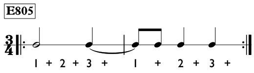 Ties over the measure line in 3/4 time - Time Lines Exercise E805