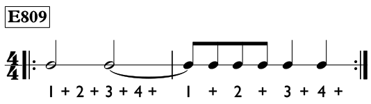 Ties over the measure line in 4/4 time - Time Lines Exercise E809