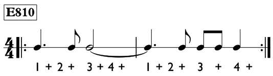 Ties over the measure line in 4/4 time - Time Lines Exercise E810