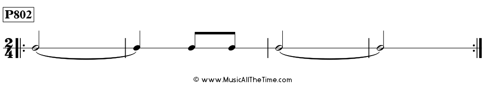 Rhythm pattern with ties over measure lines in 2/4, Time Lines P802