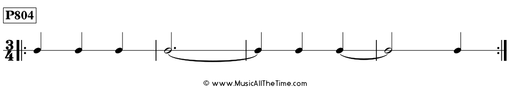 Rhythm pattern with ties over measure lines in 3/4, Time Lines P804