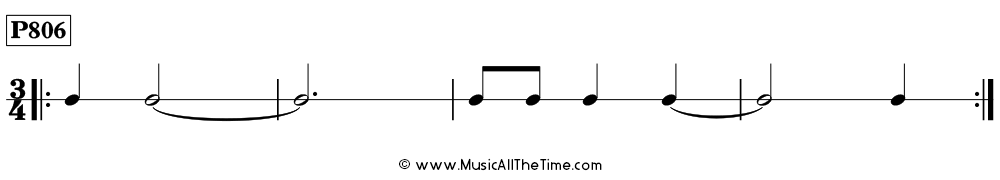 Rhythm pattern with ties over measure lines in 3/4, Time Lines P806