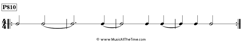 Rhythm pattern with ties over measure lines in 4/4, Time Lines P810