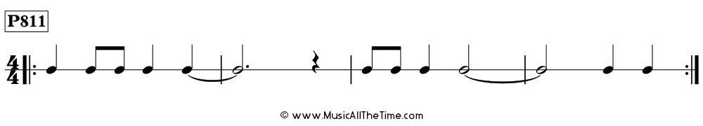 Rhythm pattern with ties over measure lines in 4/4, Time Lines P811