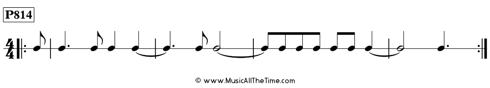 Time Lines Rhythm Pattern P814, with ties over measure lines and a pickup note in 4/4 time.