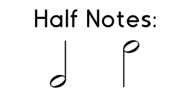 Example of half notes with stems going up and down.